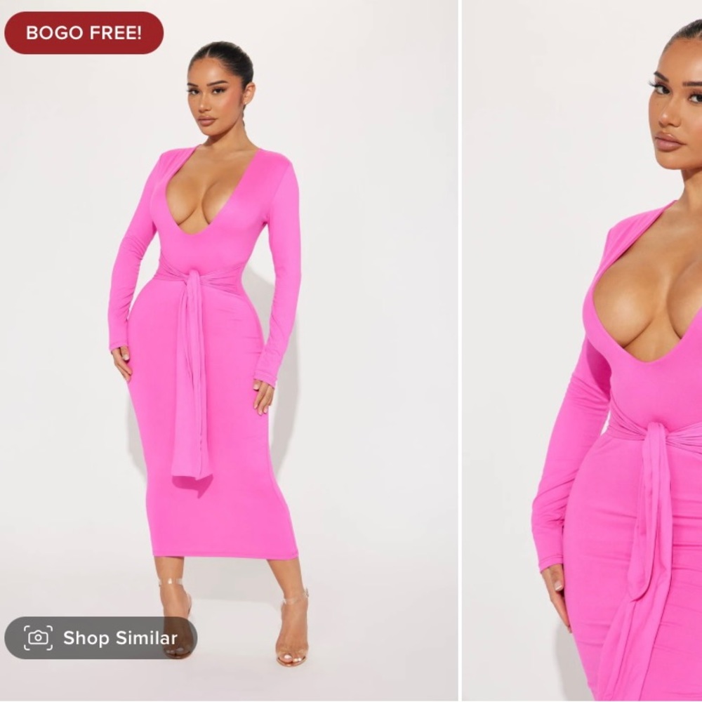 Hot pink midi dress.